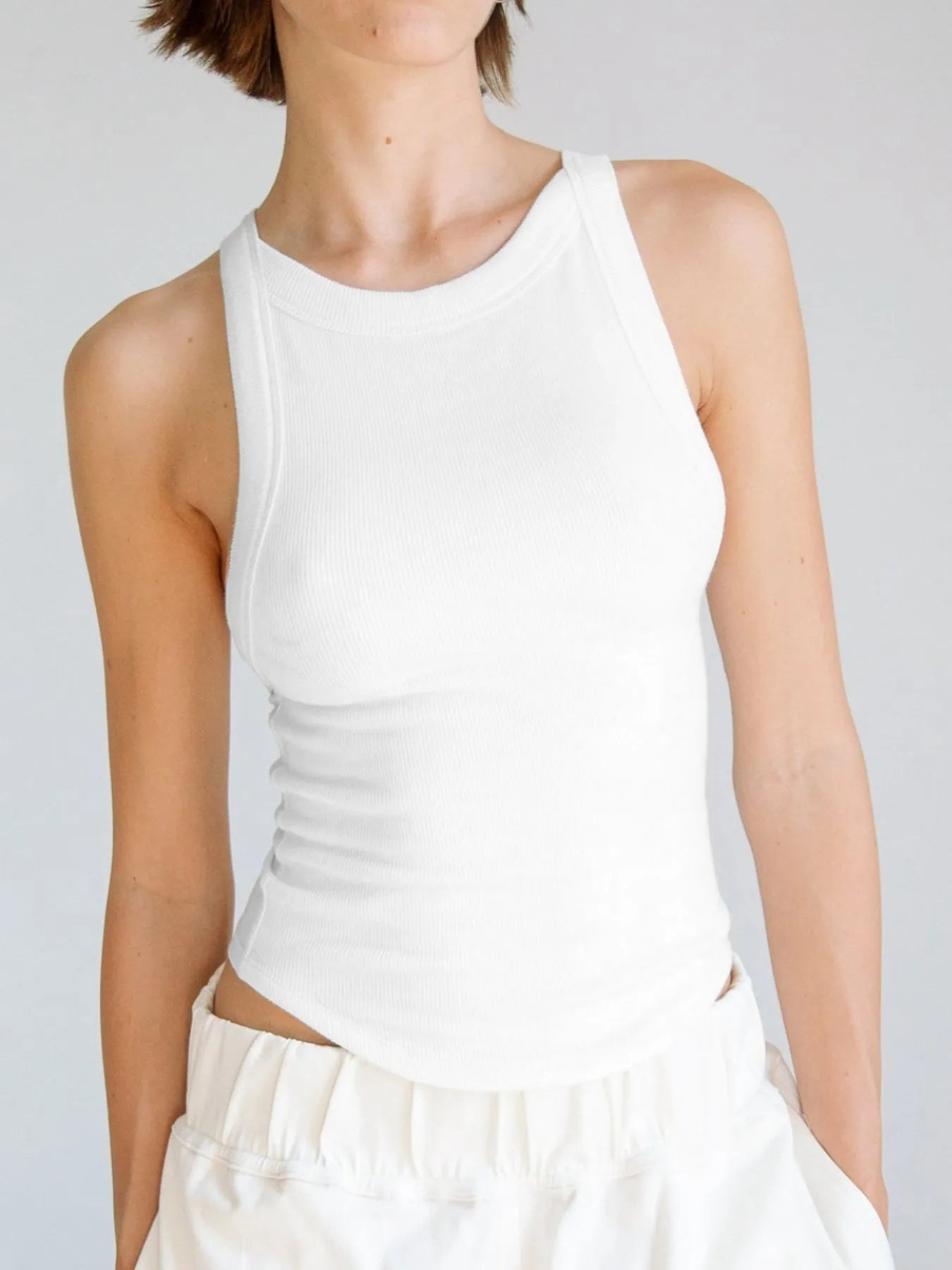 Asymmetrical Back Ribbed Crop Tank Top - Eaira