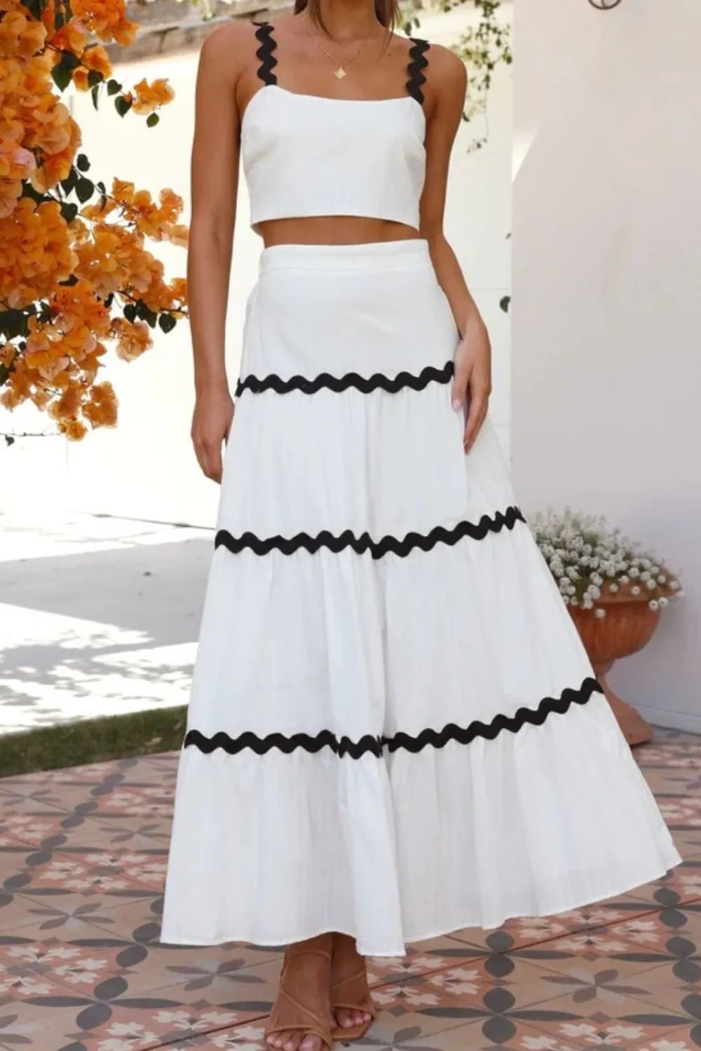 Contrast Trim Cami and Skirt Set - Eaira