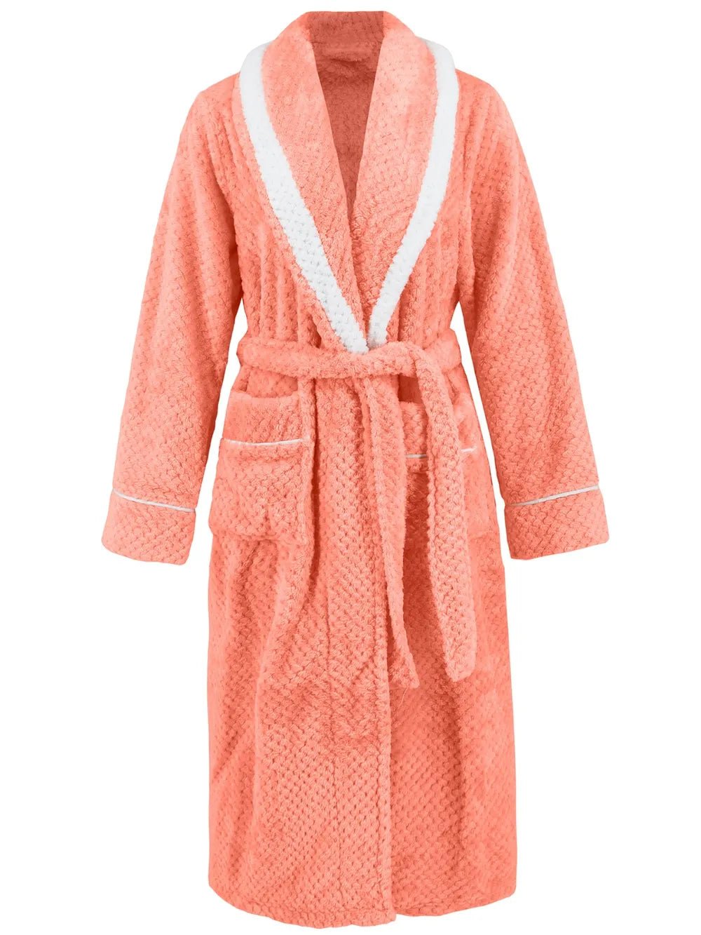 Contrast Trim Tie Waist Lounge Nightgown with Pockets - Eaira