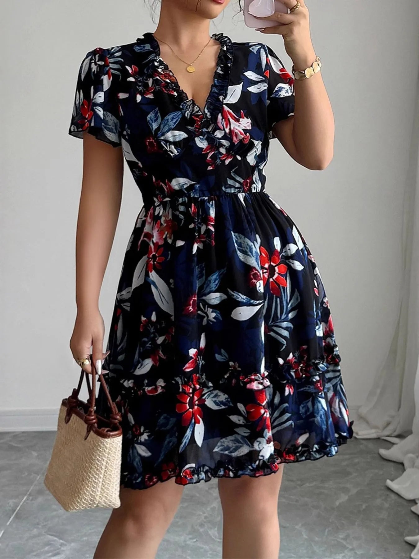 Floral Wrap Dress with Flutter Sleeves - Eaira