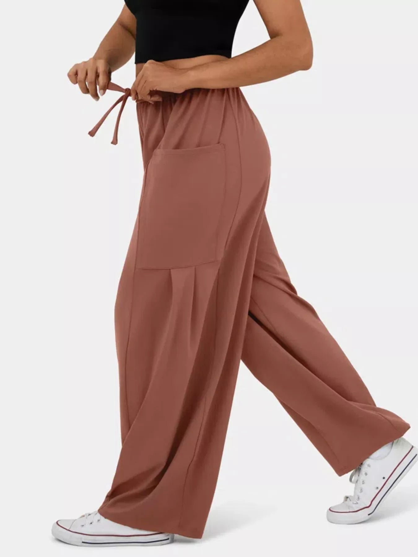 High-Waisted Drawstring Wide-Leg Pants - Eaira