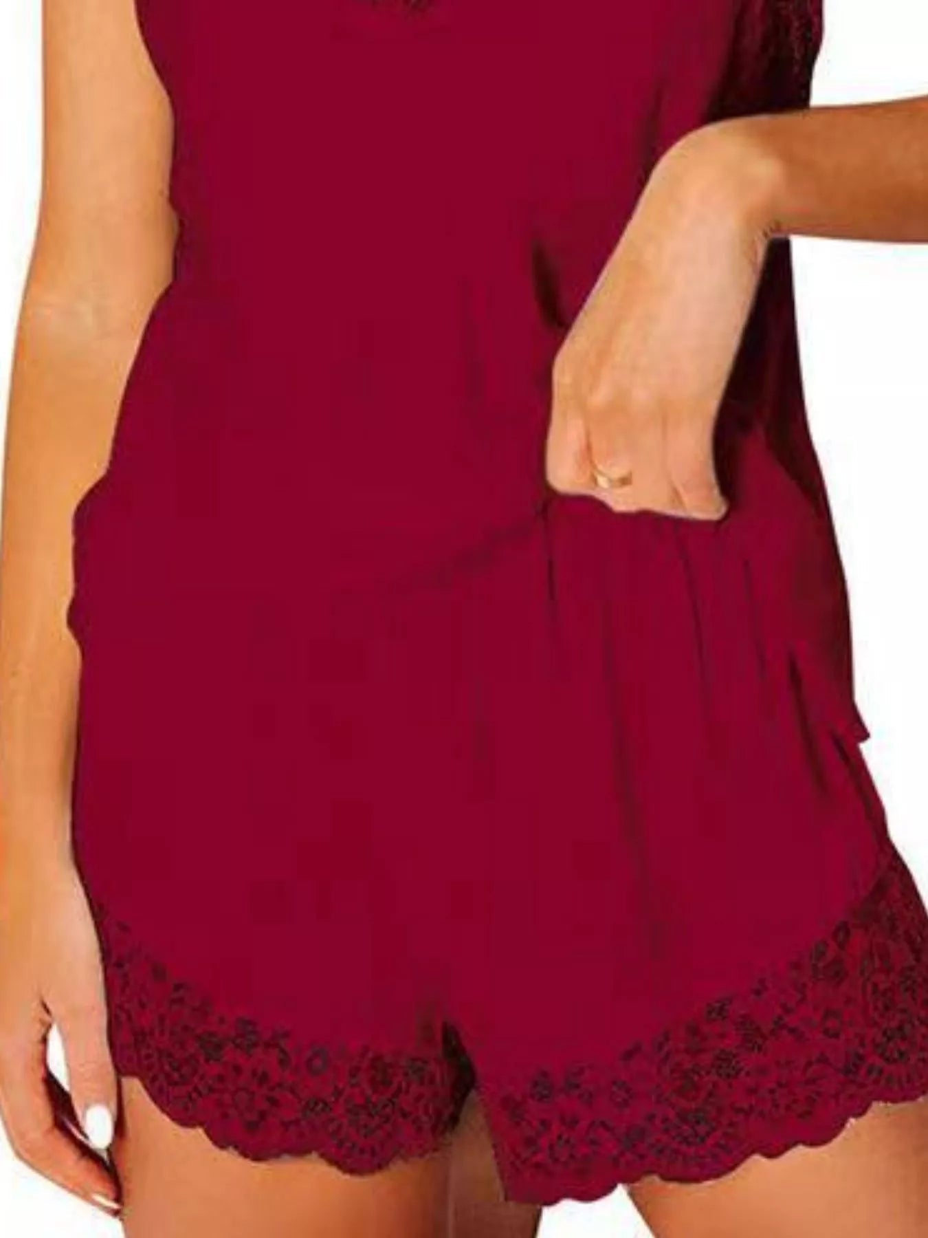 Lace Trim Cami and Shorts Lounge Set - Eaira