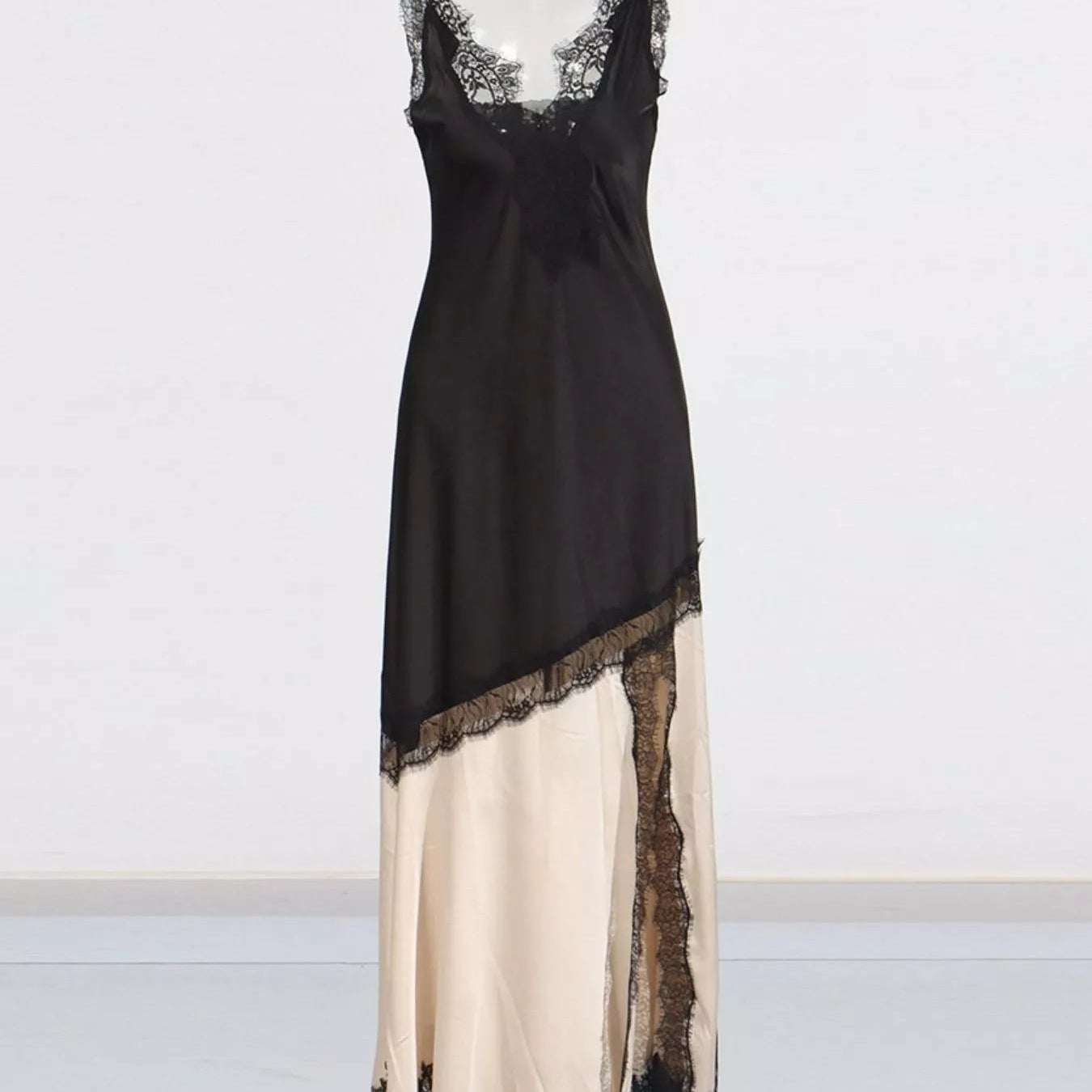 Lace Trimmed Two-Tone Slip Dress - Eaira