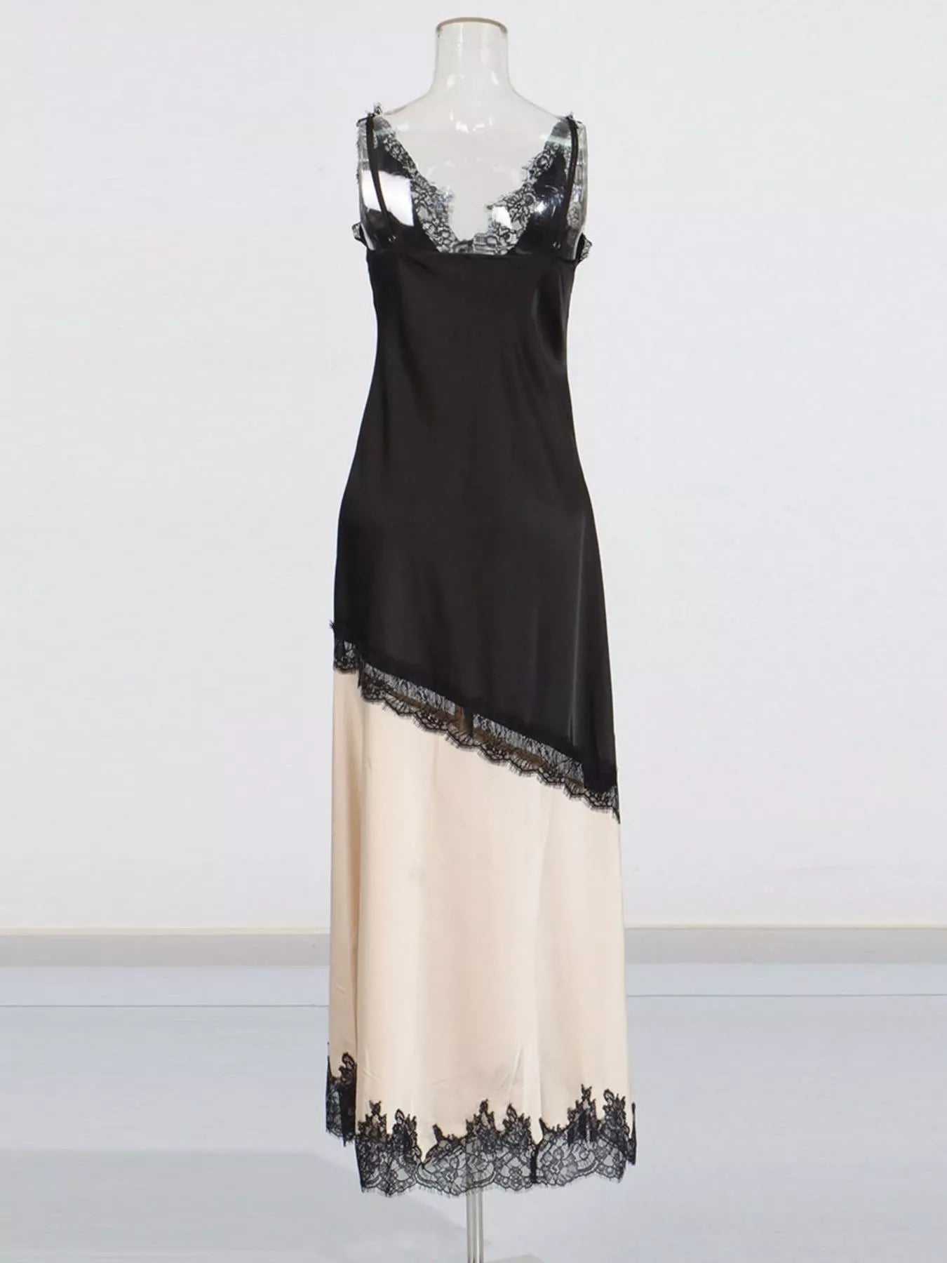 Lace Trimmed Two-Tone Slip Dress - Eaira