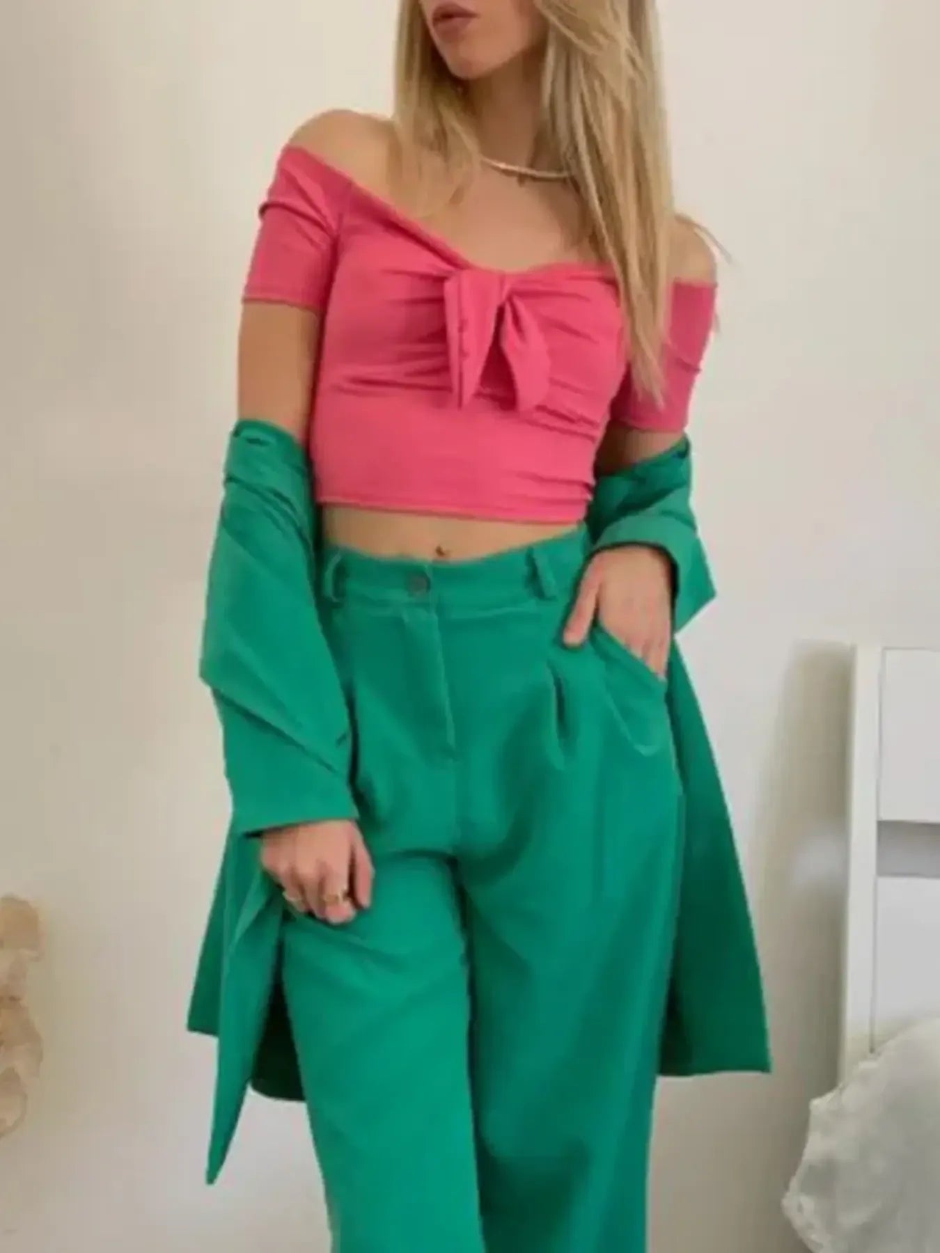 Off-Shoulder Bow-Tie Crop Top - Eaira