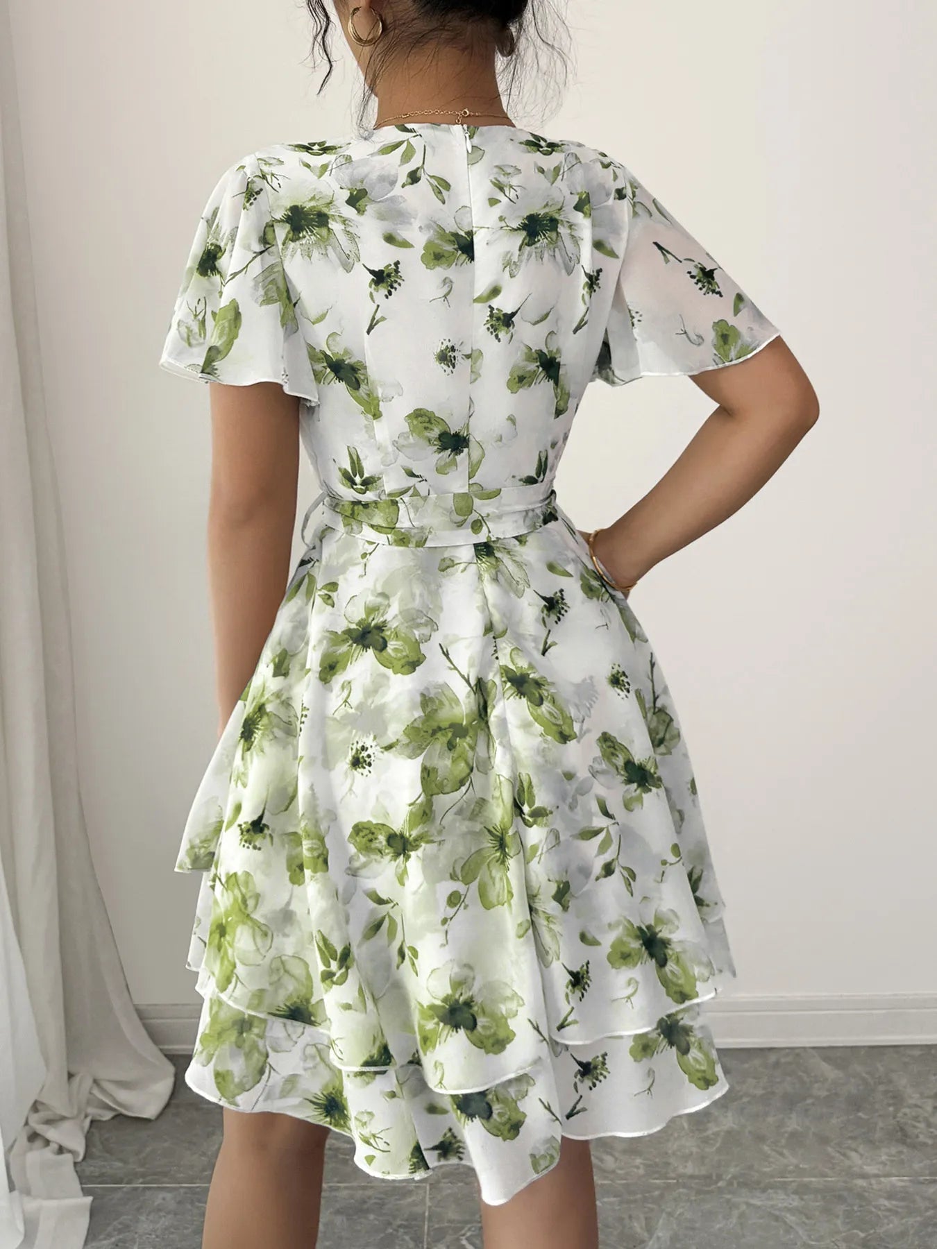Printed Surplice Layered Mini Dress - Eaira