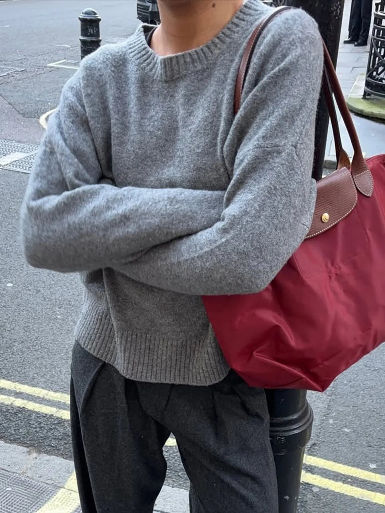 Ribbed Crewneck Drop Shoulder Sweater - Eaira