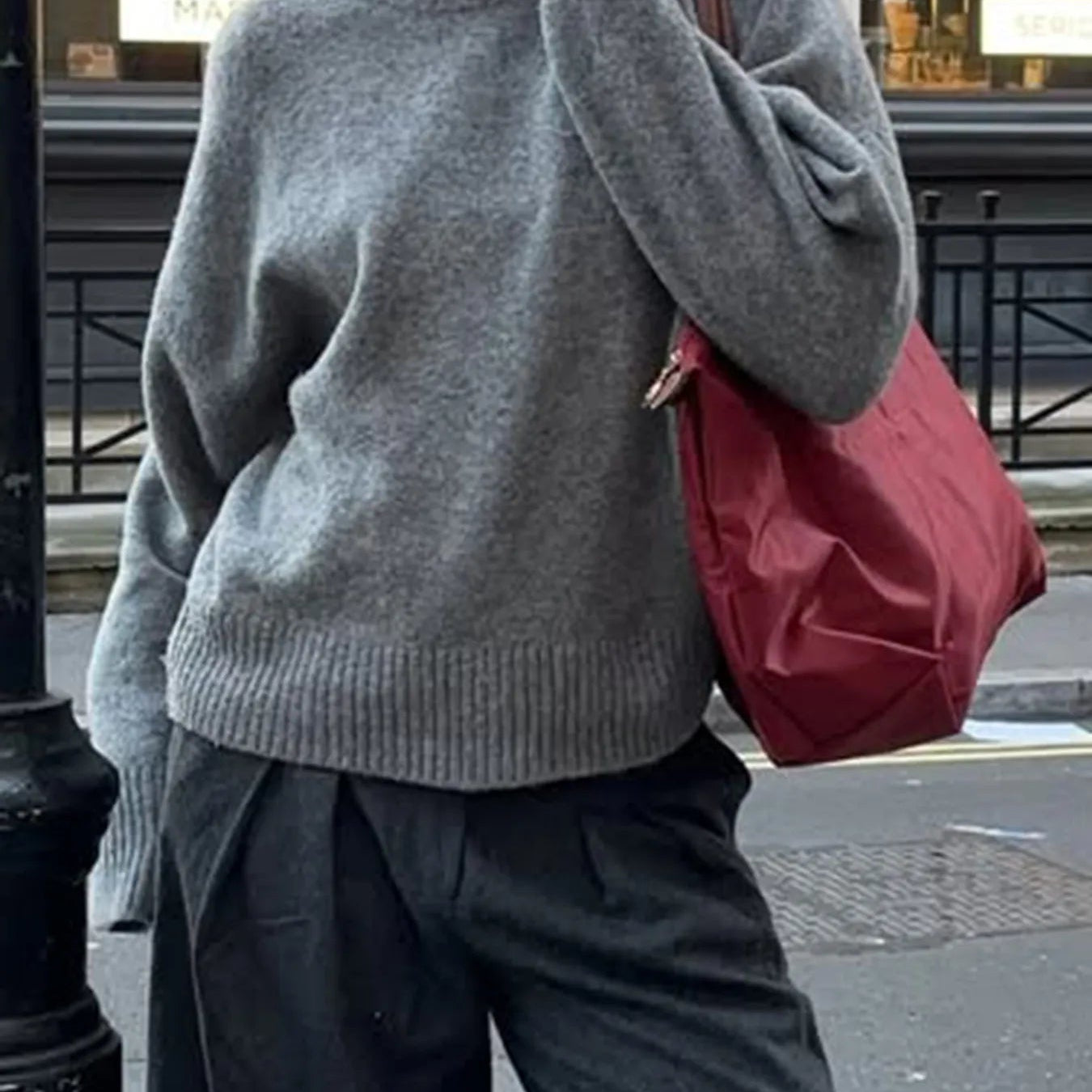 Ribbed Crewneck Drop Shoulder Sweater - Eaira