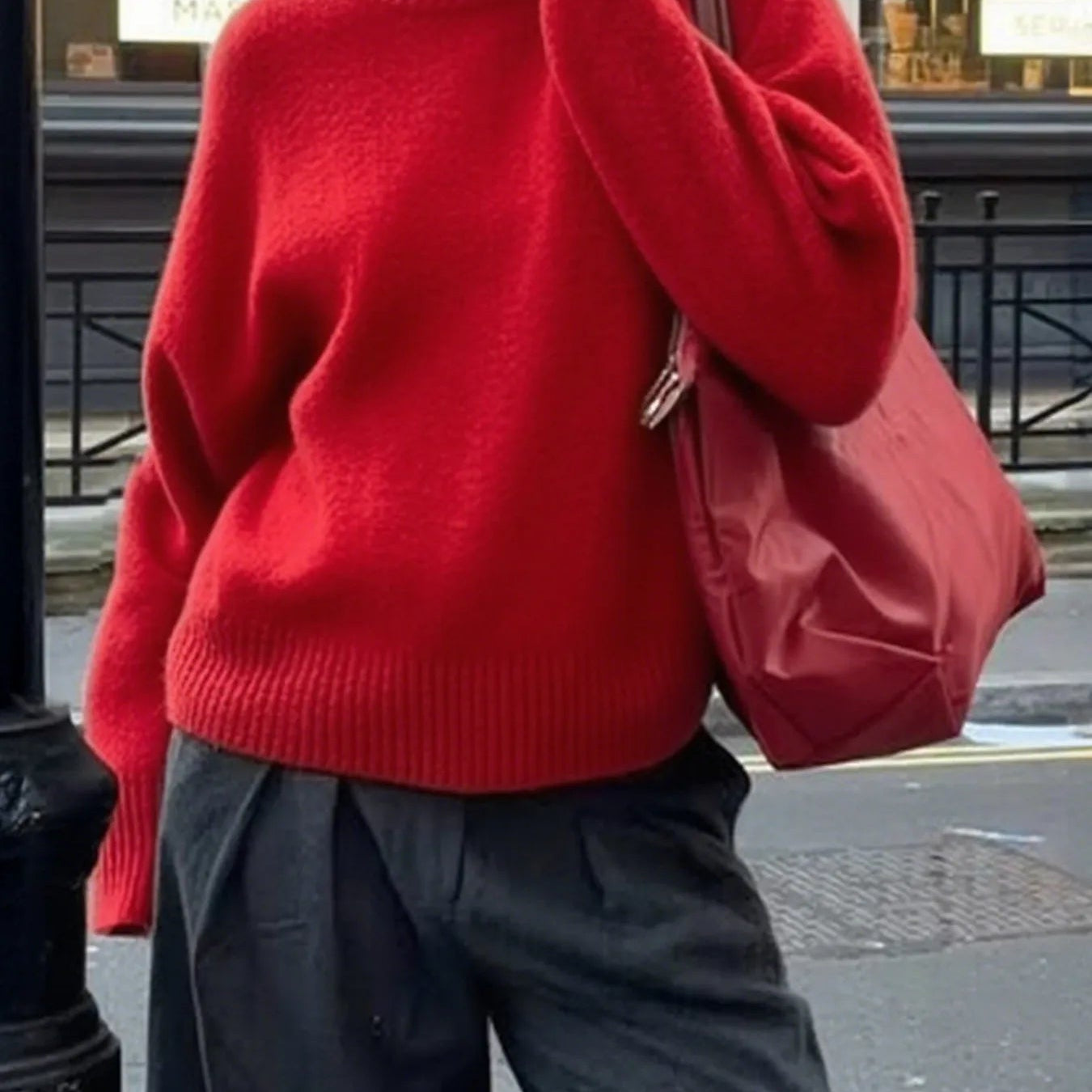 Ribbed Crewneck Drop Shoulder Sweater - Eaira