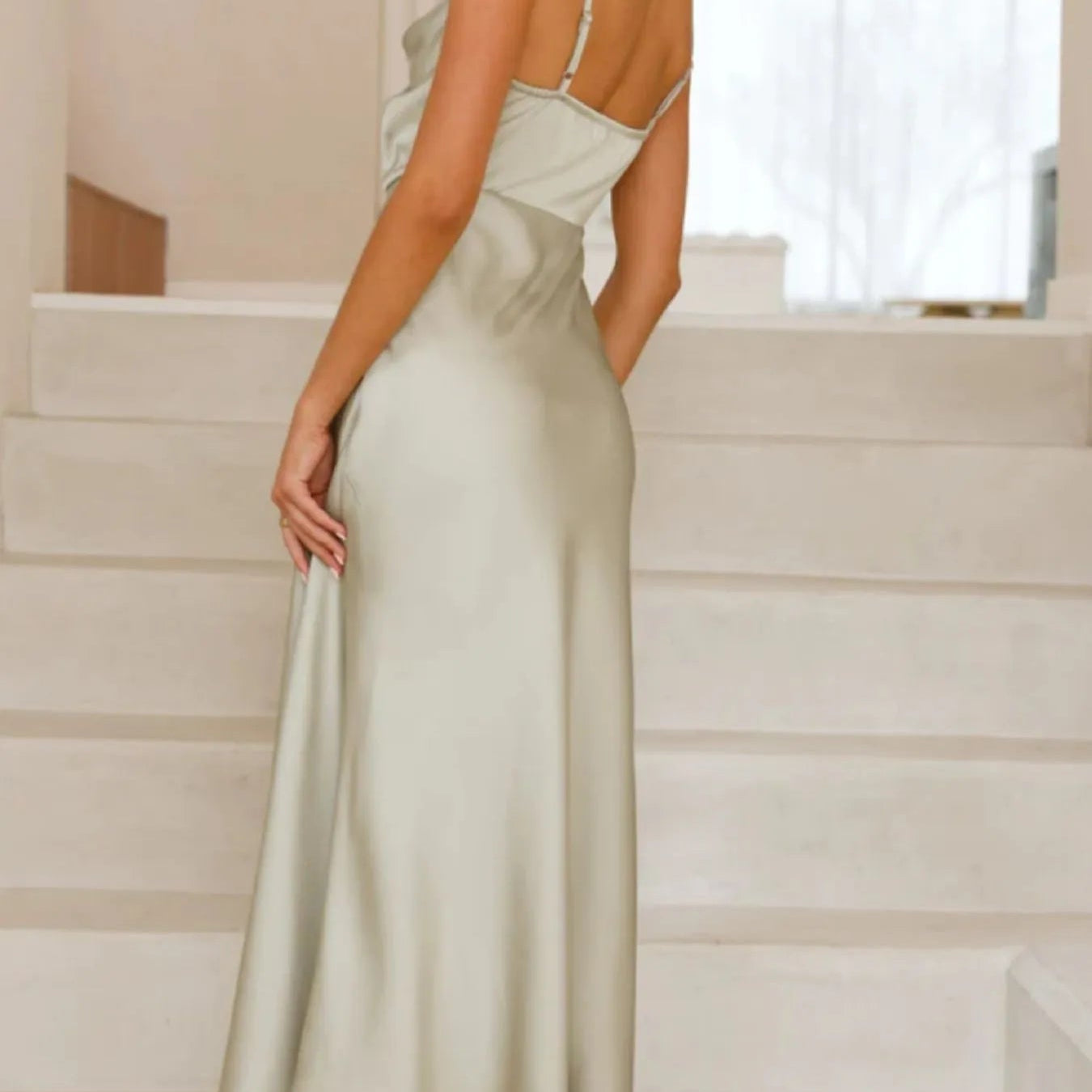 Satin Asymmetrical Midi Dress - Eaira