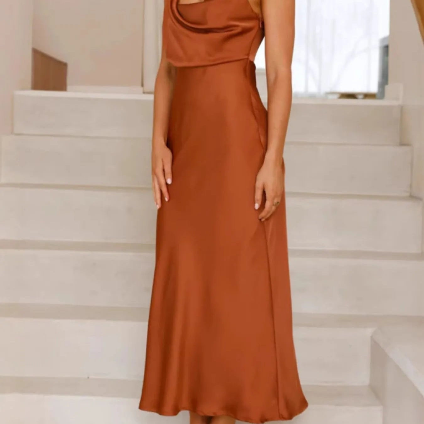 Satin Asymmetrical Midi Dress - Eaira
