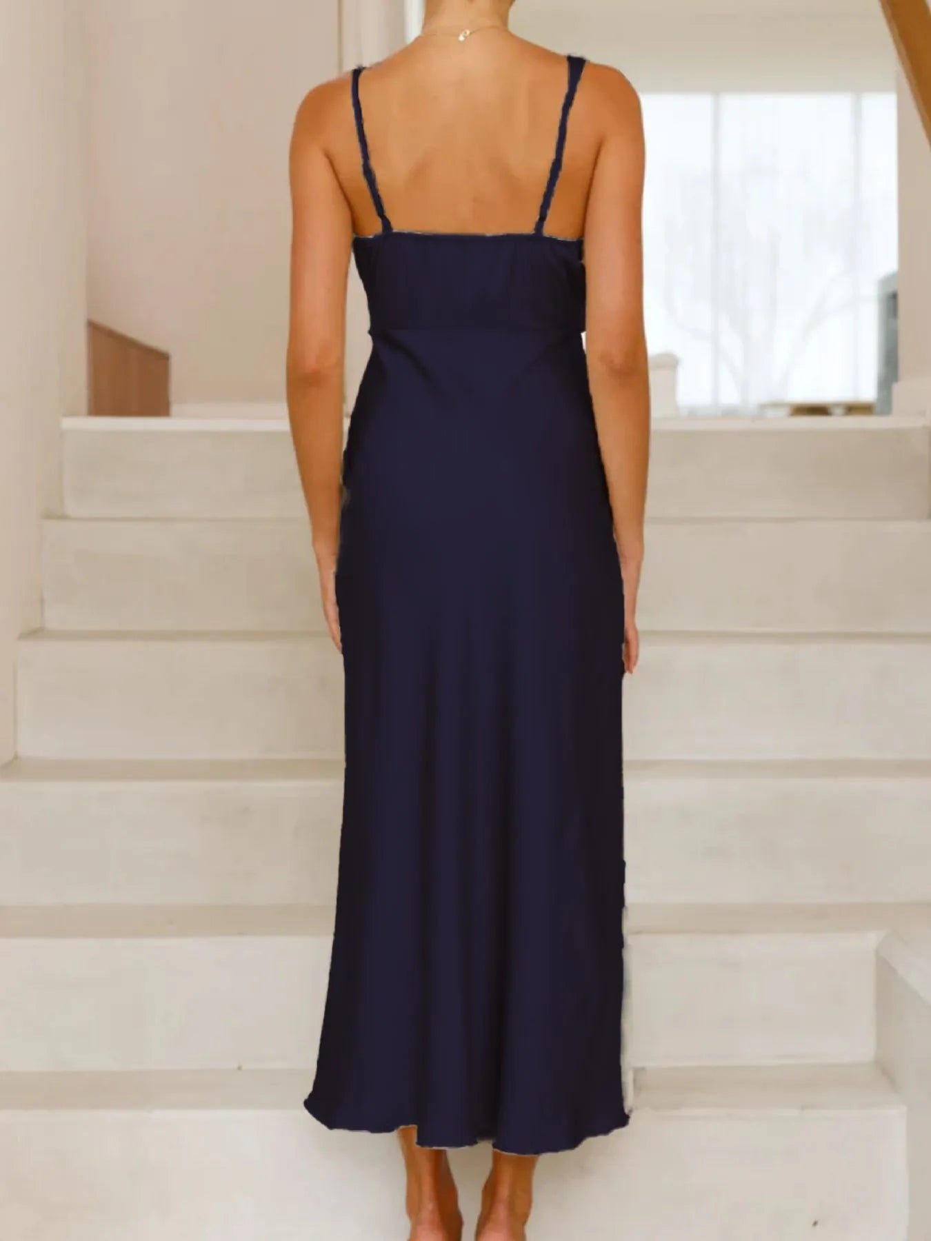 Satin Asymmetrical Midi Dress - Eaira