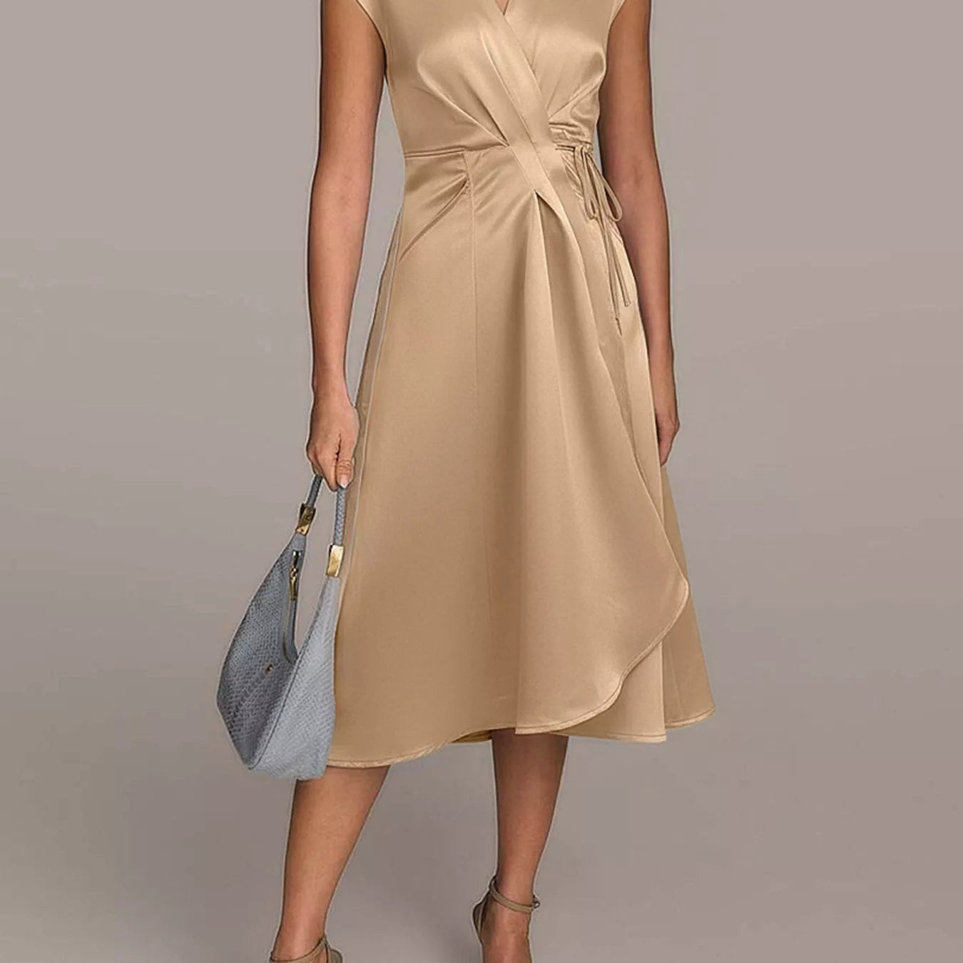 Satin Wrap Midi Dress with Pockets - Eaira