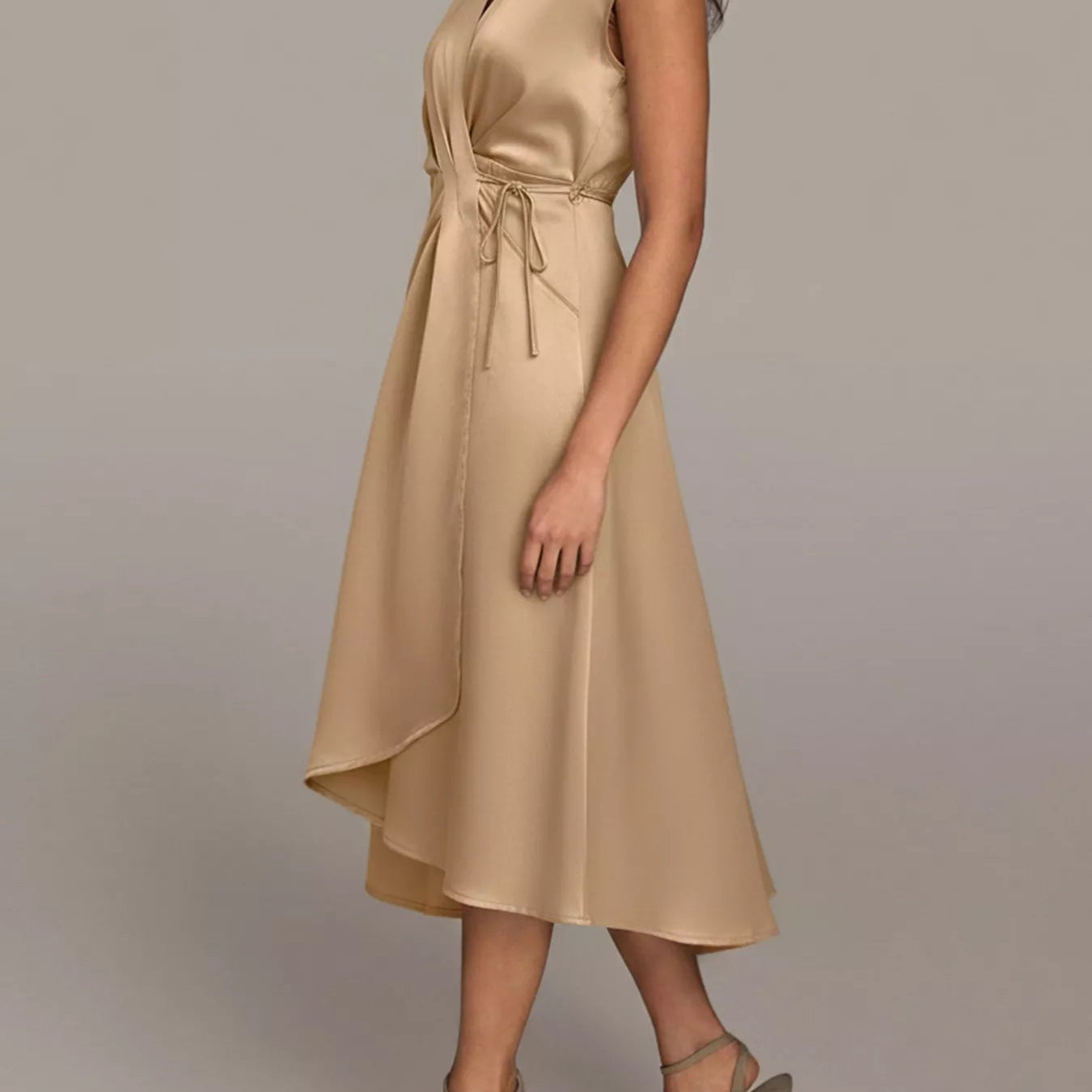 Satin Wrap Midi Dress with Pockets - Eaira