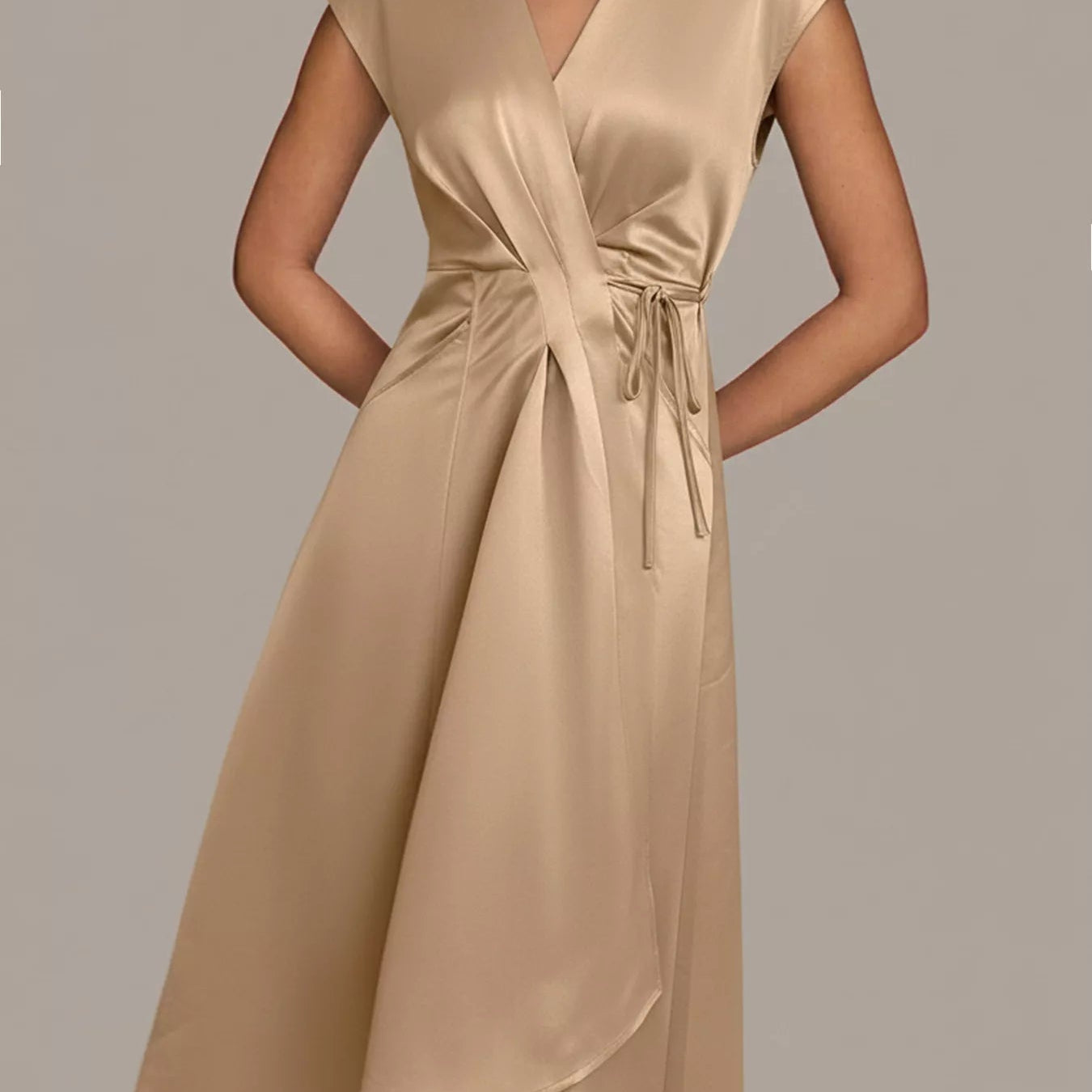 Satin Wrap Midi Dress with Pockets - Eaira