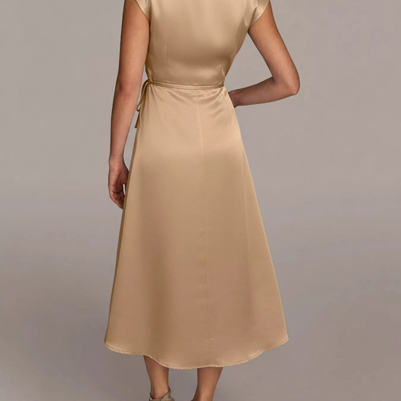 Satin Wrap Midi Dress with Pockets - Eaira