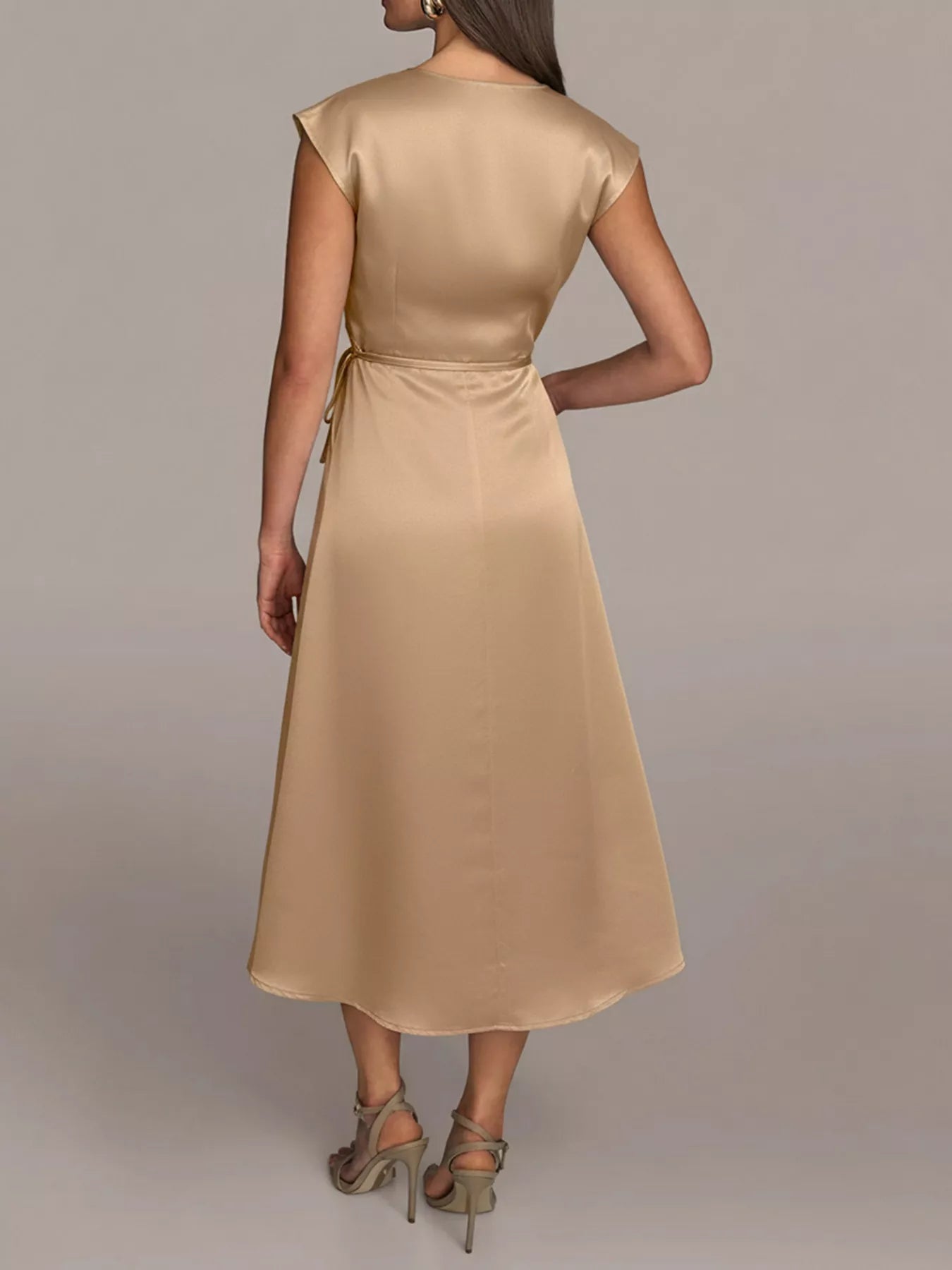 Satin Wrap Midi Dress with Pockets - Eaira