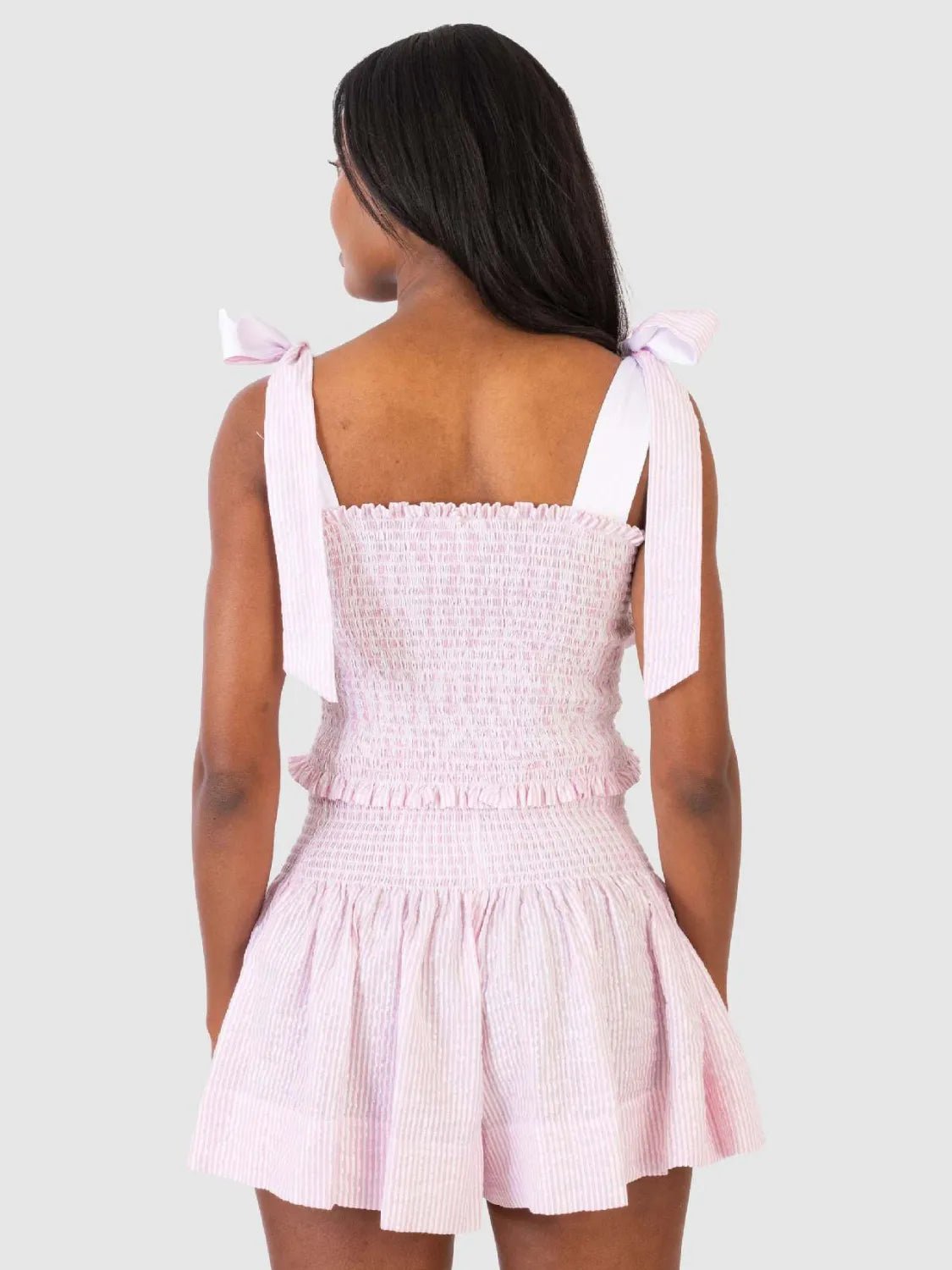 Smocked Tie Shoulder Top and Mini Skirt Set - Eaira