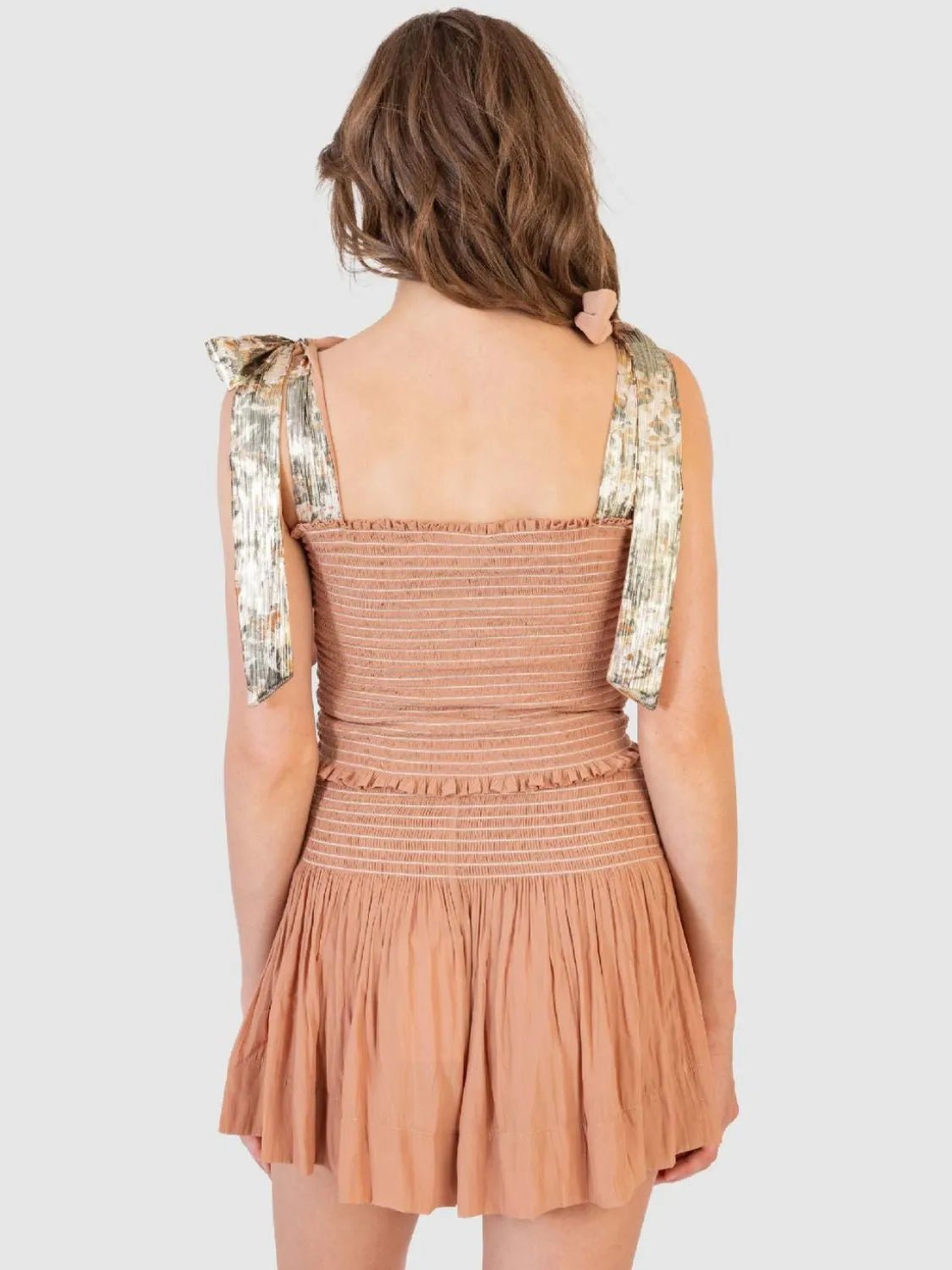Smocked Tie Shoulder Top and Mini Skirt Set - Eaira