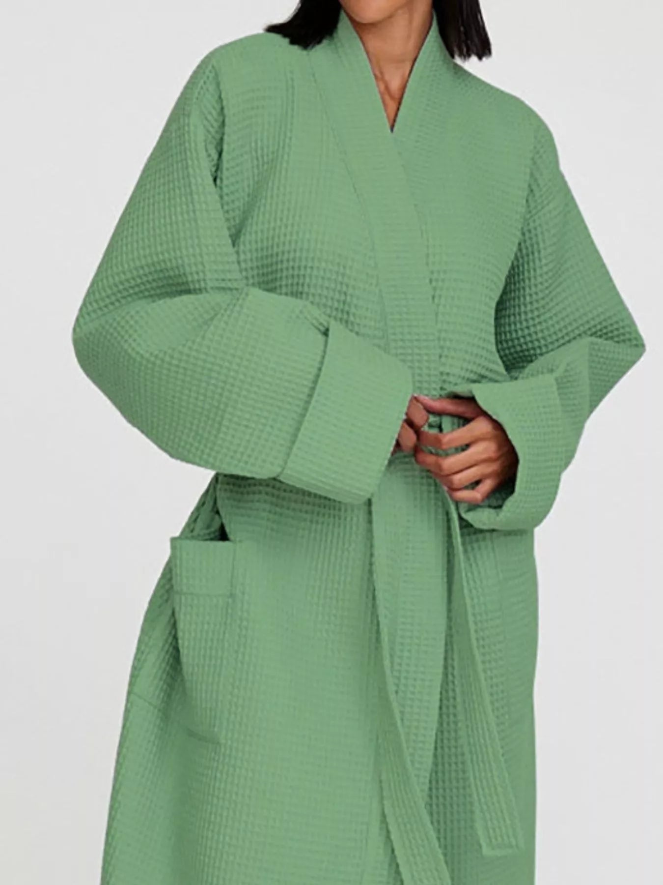 Waffle Knit Tie Waist Lounge Nightgown - Eaira