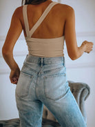 Asymmetrical Back Ribbed Crop Tank Top - Eaira