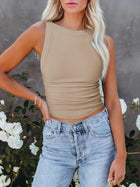 Asymmetrical Back Ribbed Crop Tank Top - Eaira