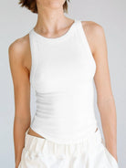 Asymmetrical Back Ribbed Crop Tank Top - Eaira