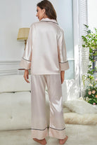 Contrast Piping Button-Up Top and Pants Pajama Set - Eaira