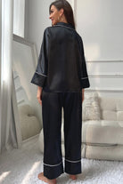 Contrast Piping Button-Up Top and Pants Pajama Set - Eaira