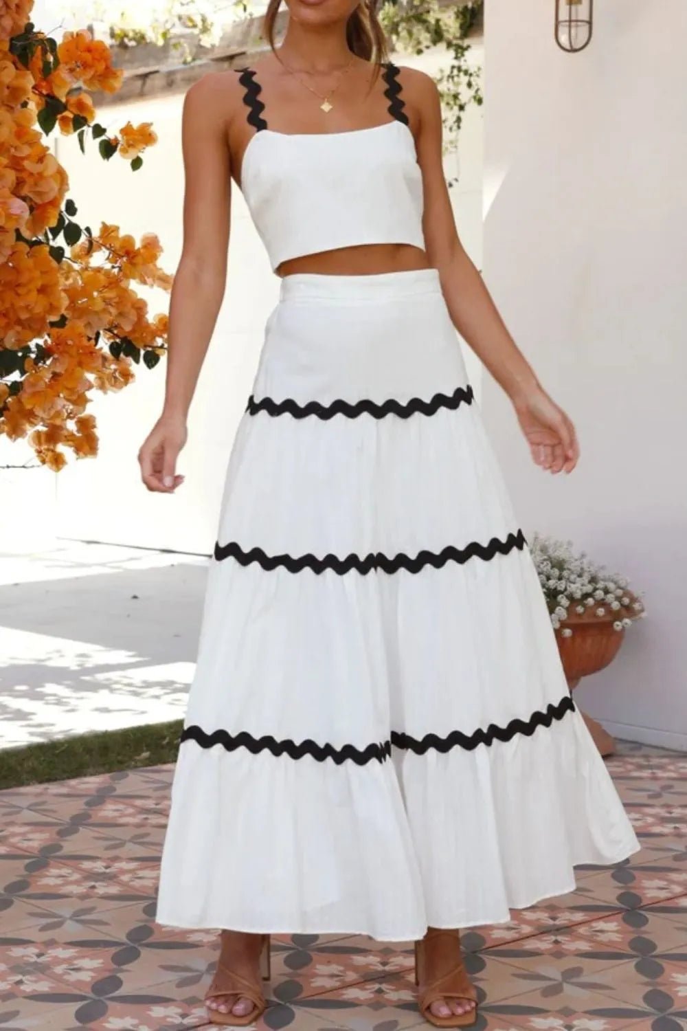 Contrast Trim Cami and Skirt Set - Eaira