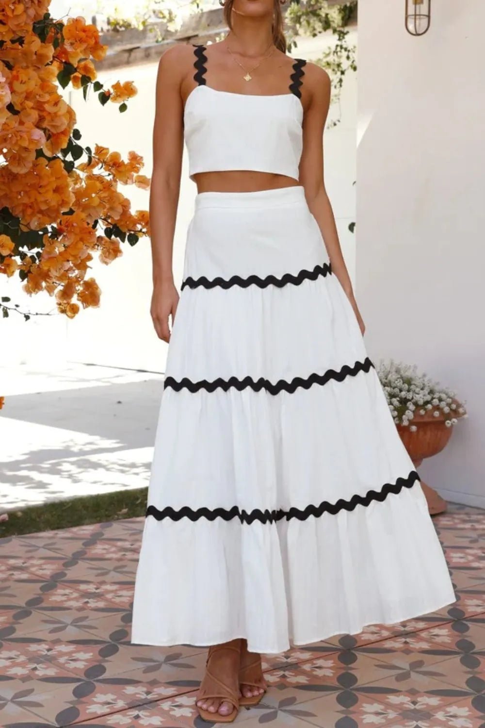 Contrast Trim Cami and Skirt Set - Eaira