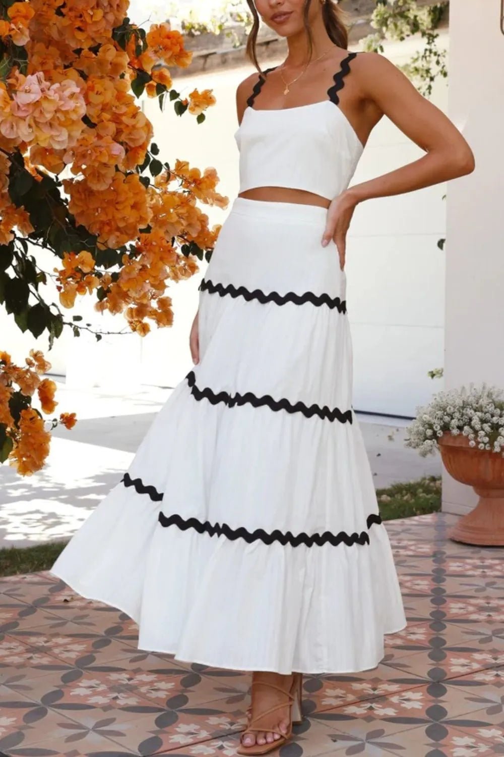 Contrast Trim Cami and Skirt Set - Eaira