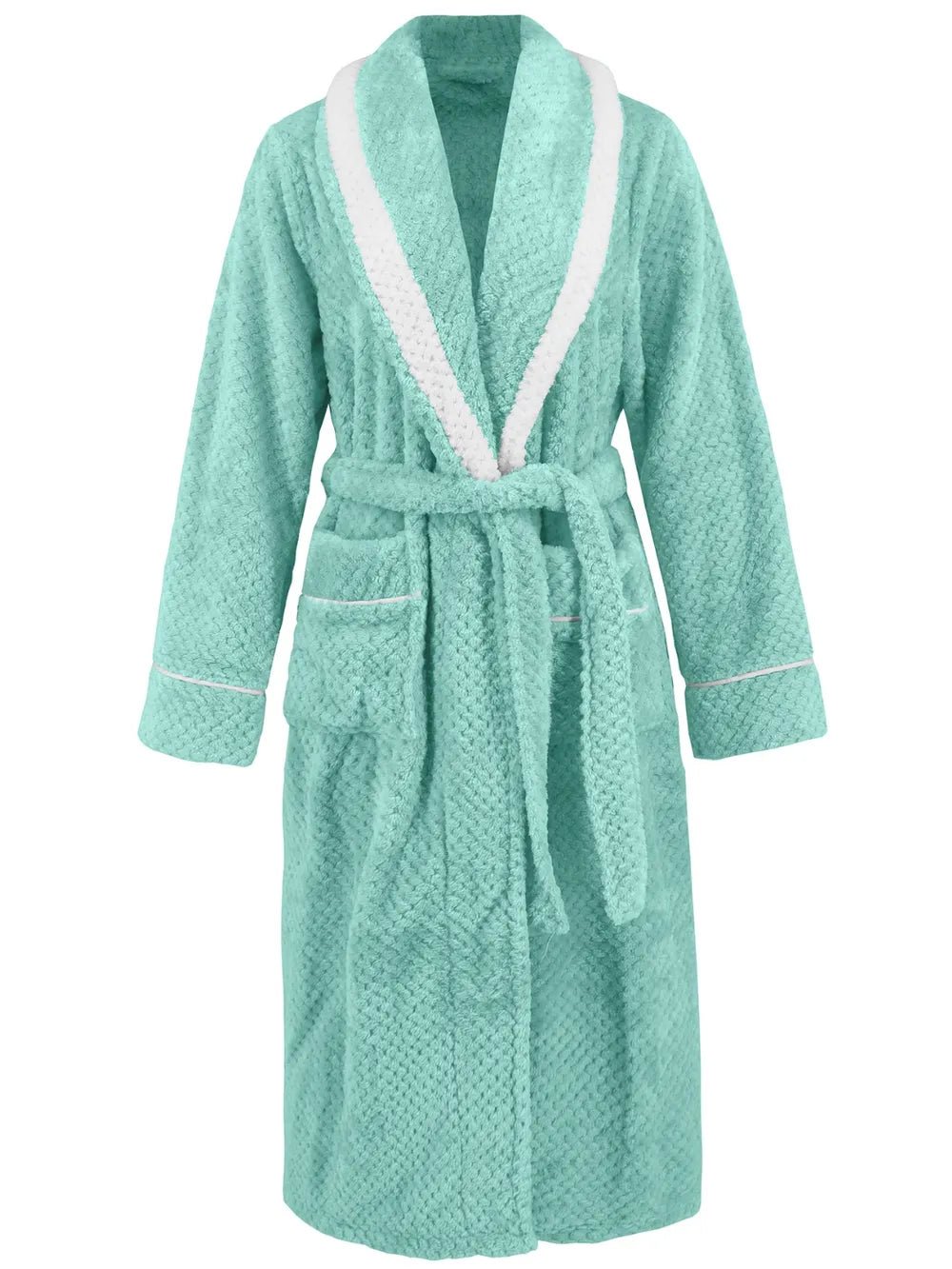 Contrast Trim Tie Waist Lounge Nightgown with Pockets - Eaira