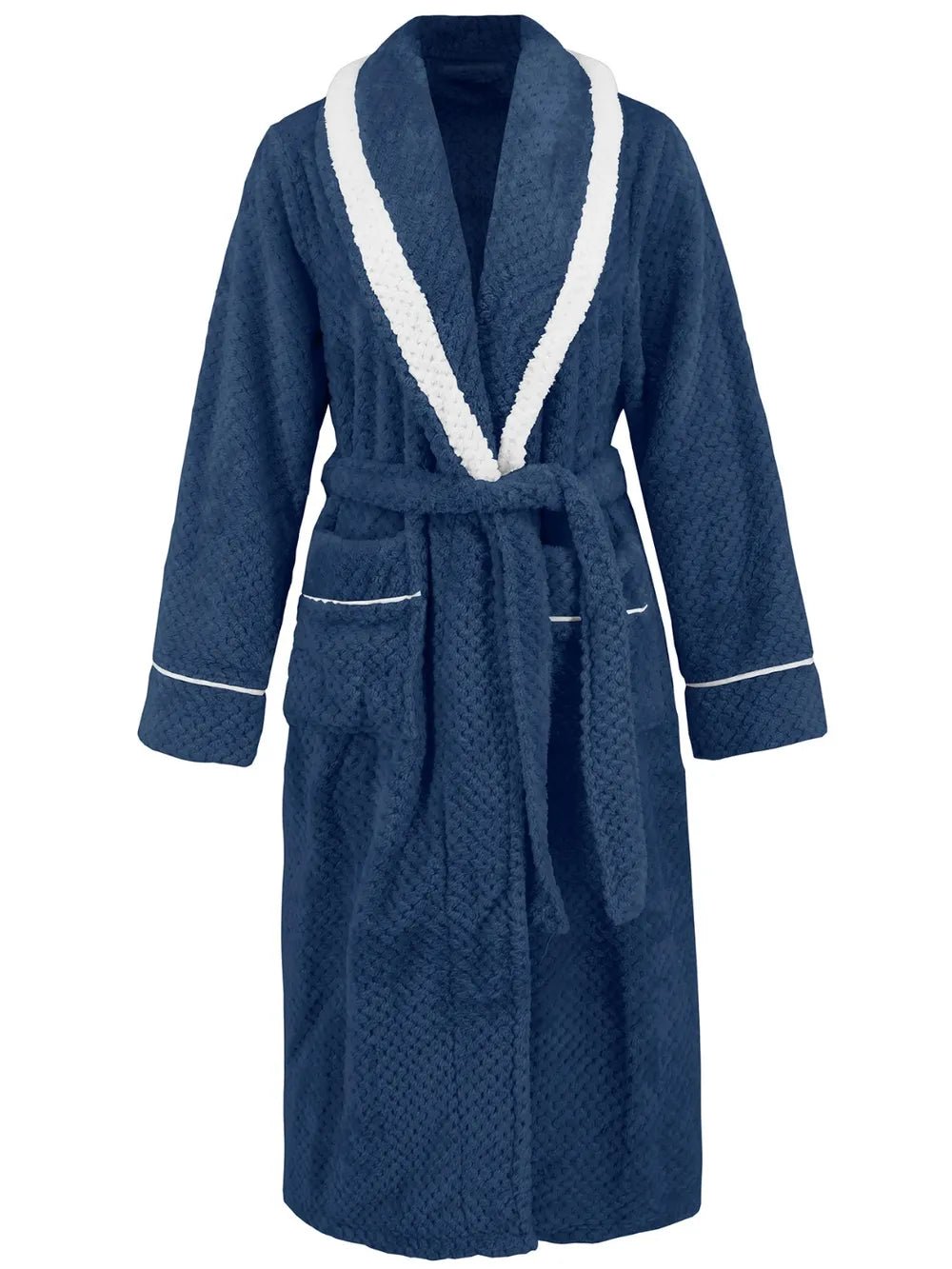 Contrast Trim Tie Waist Lounge Nightgown with Pockets - Eaira