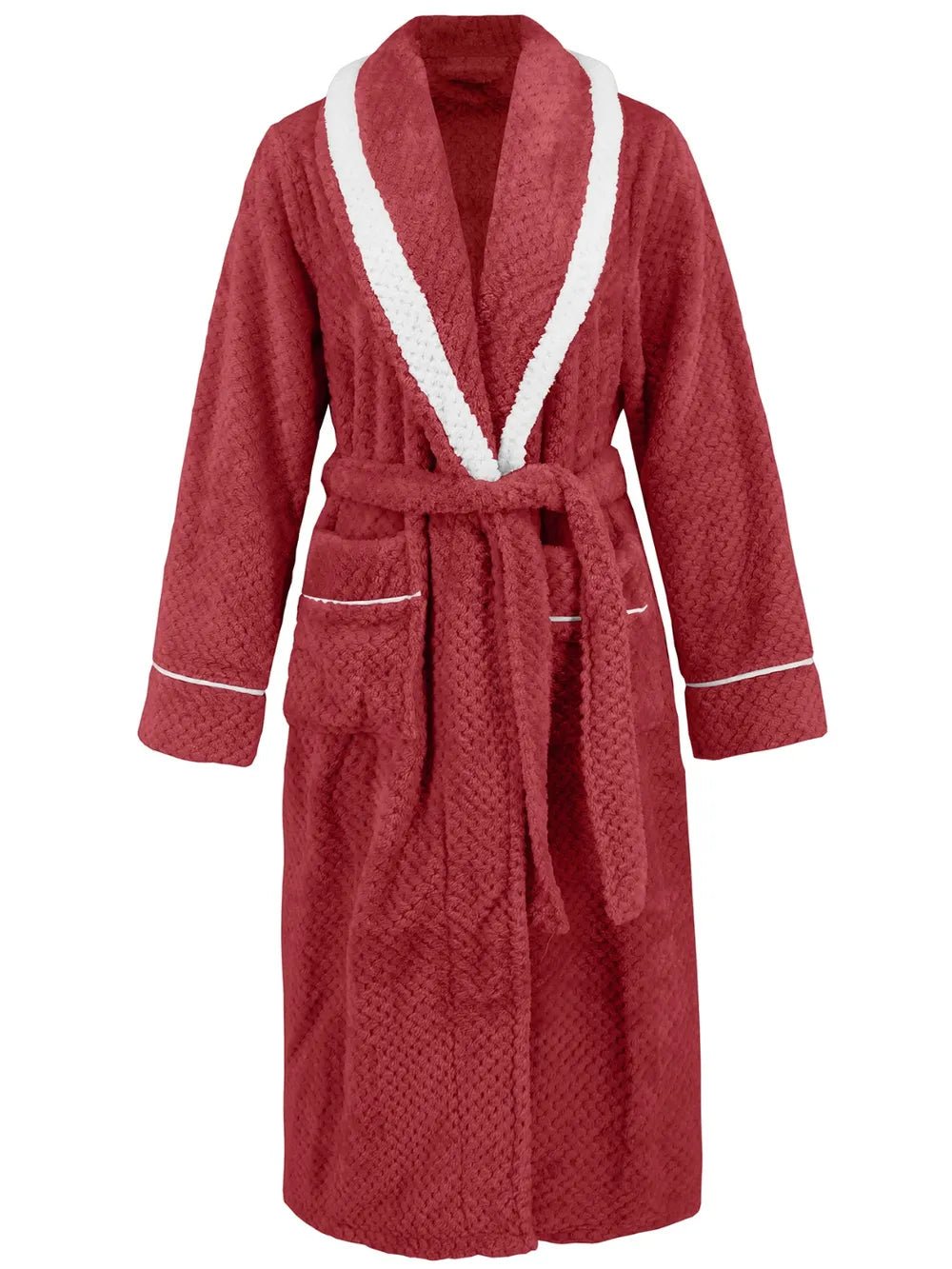 Contrast Trim Tie Waist Lounge Nightgown with Pockets - Eaira