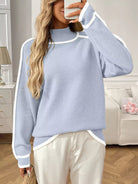 Contrast Trim Turtleneck Long Sleeve Sweater - Eaira