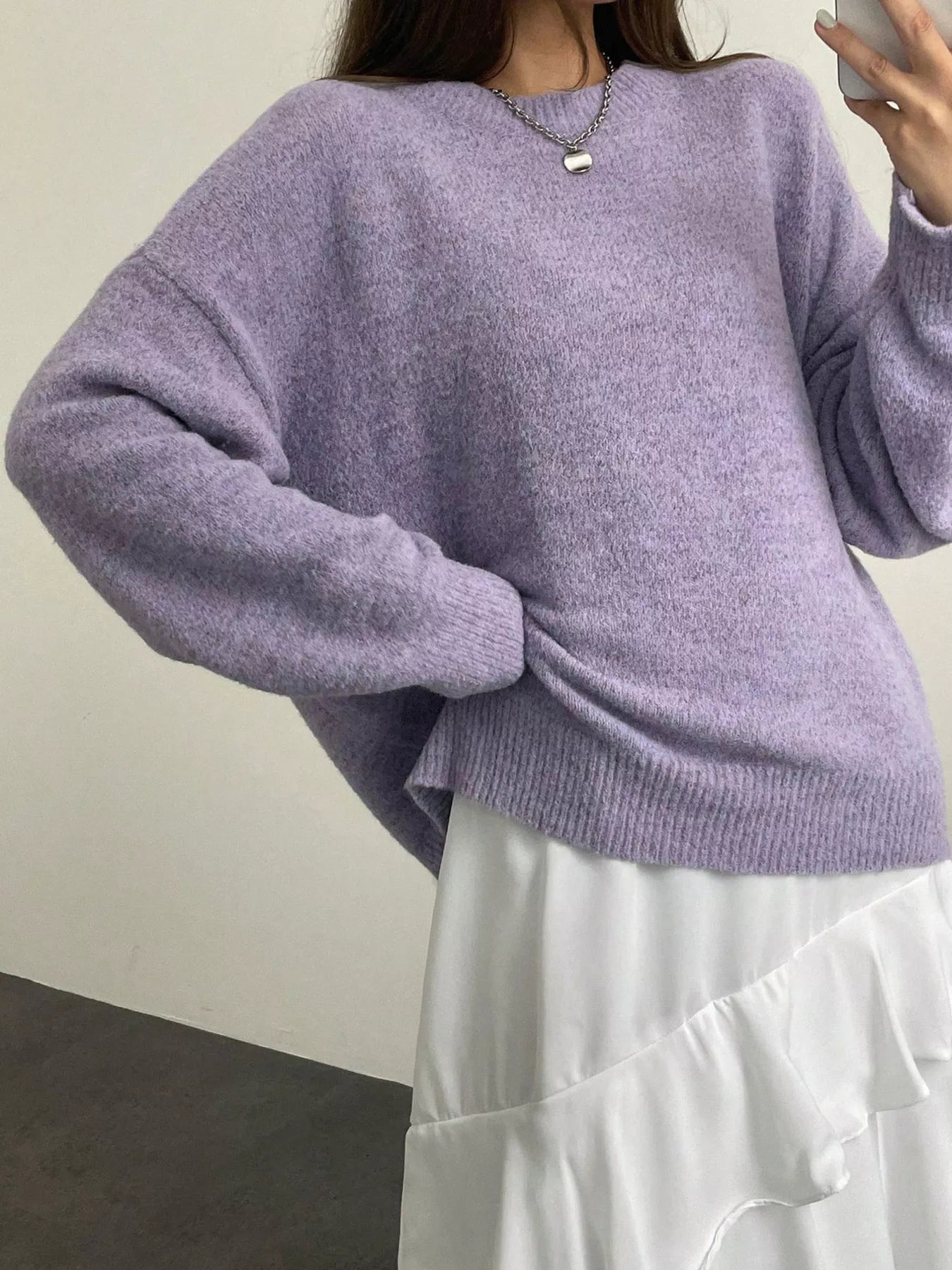 Cozy Knit Round Neck Oversized Sweater - Eaira