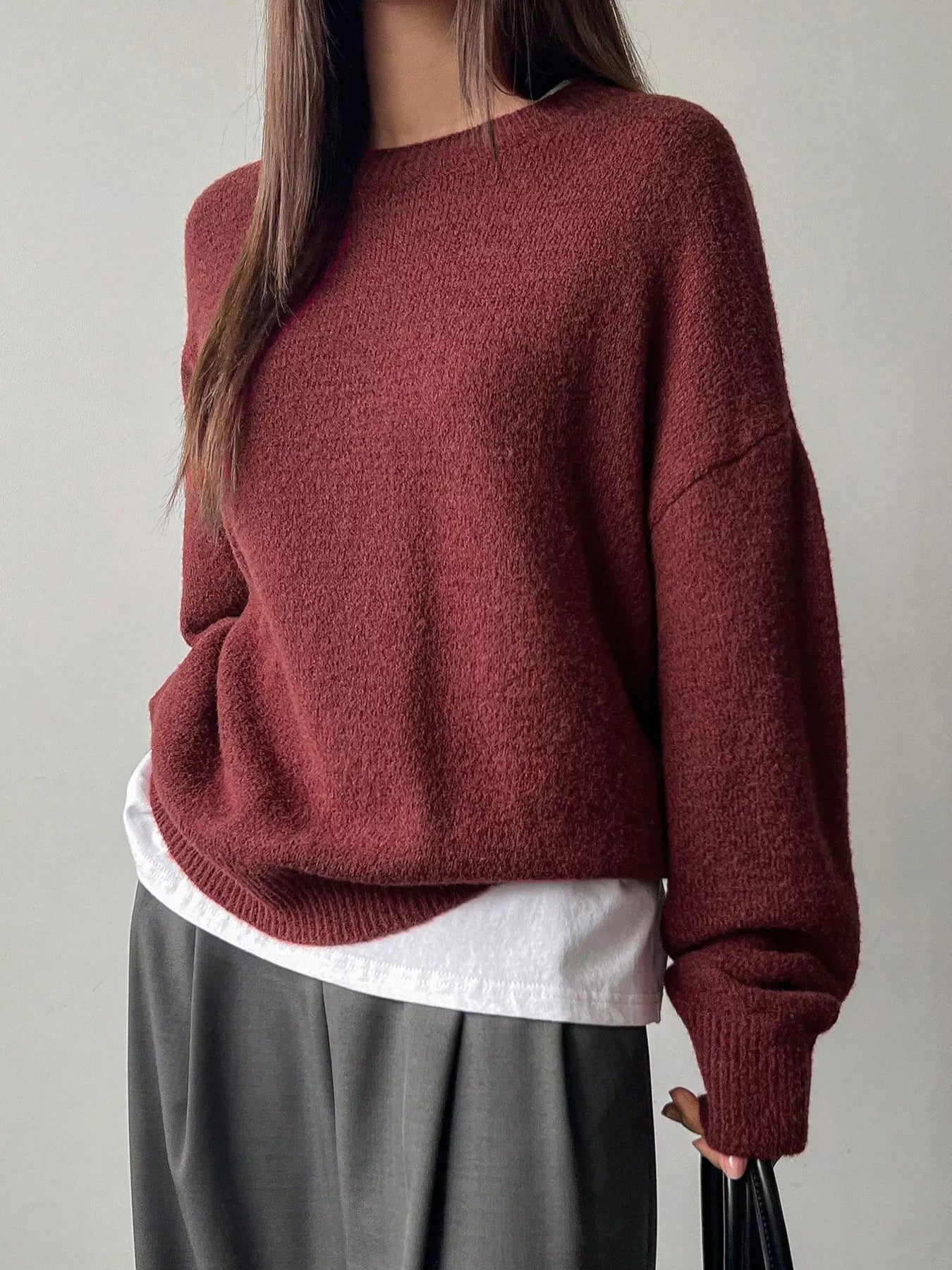 Cozy Knit Round Neck Oversized Sweater - Eaira