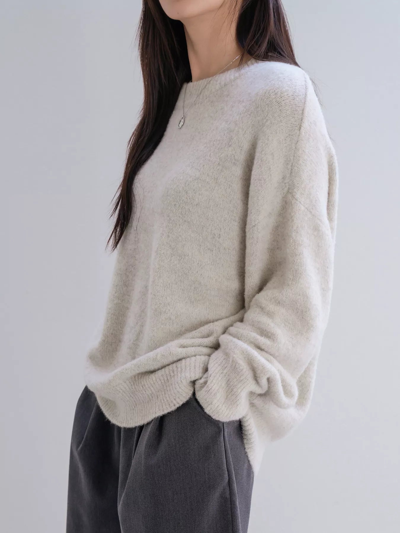 Cozy Knit Round Neck Oversized Sweater - Eaira