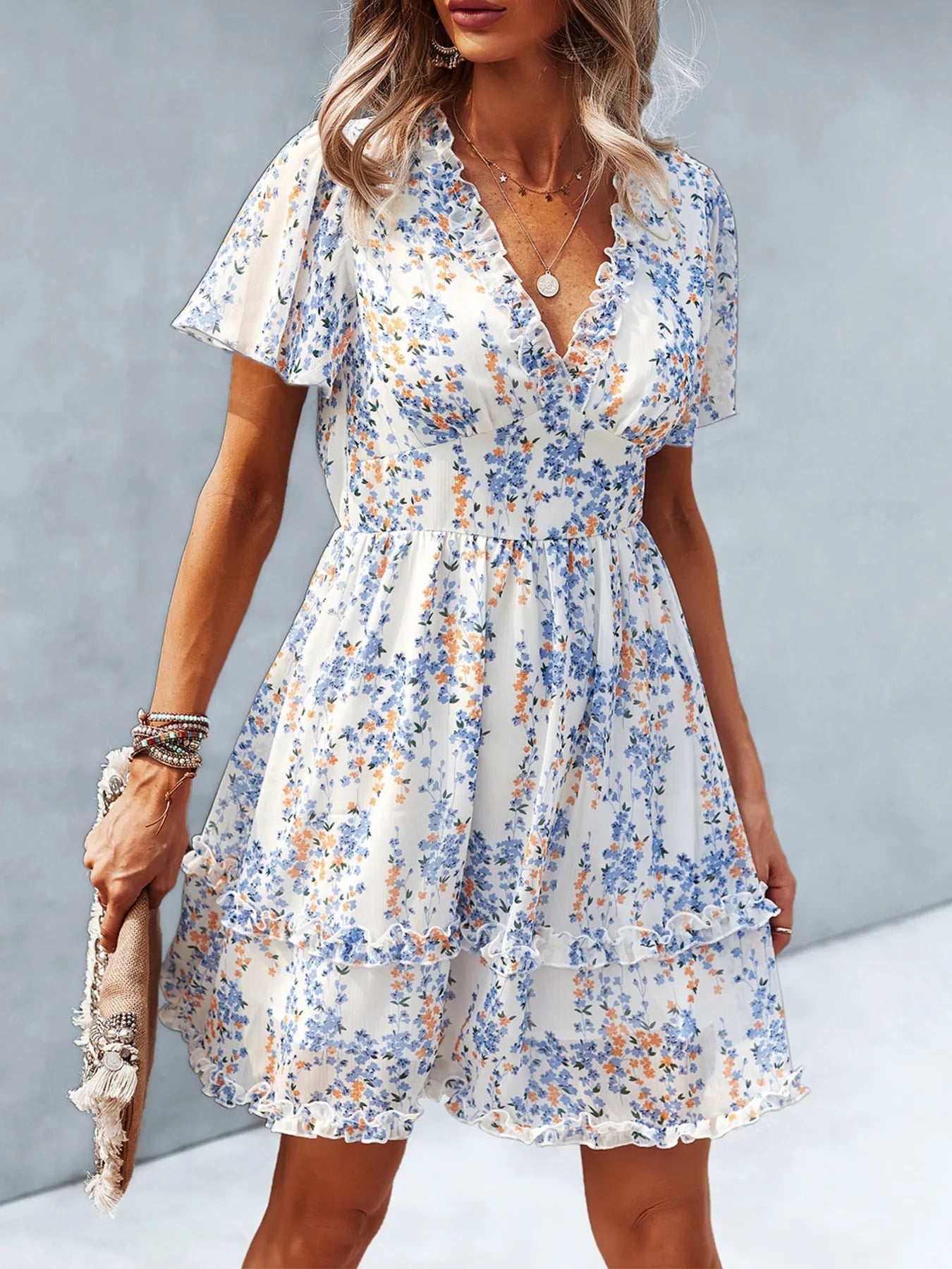Floral Wrap Dress with Flutter Sleeves - Eaira