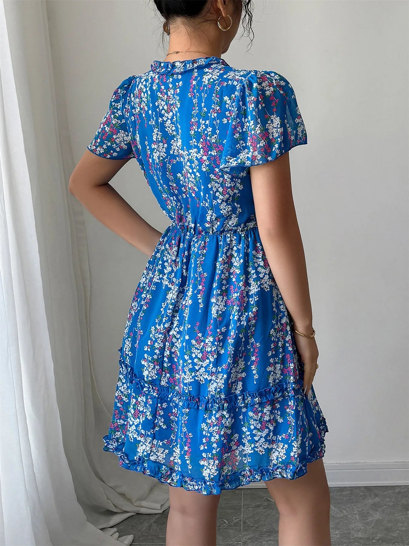 Floral Wrap Dress with Flutter Sleeves - Eaira
