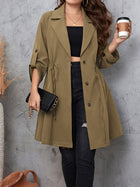 Honey Plus Size Lapel Collar Drawstring Roll-Tab Sleeve Trench Coat - Eaira