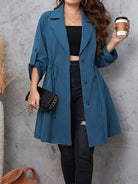 Honey Plus Size Lapel Collar Drawstring Roll-Tab Sleeve Trench Coat - Eaira