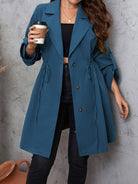 Honey Plus Size Lapel Collar Drawstring Roll-Tab Sleeve Trench Coat - Eaira