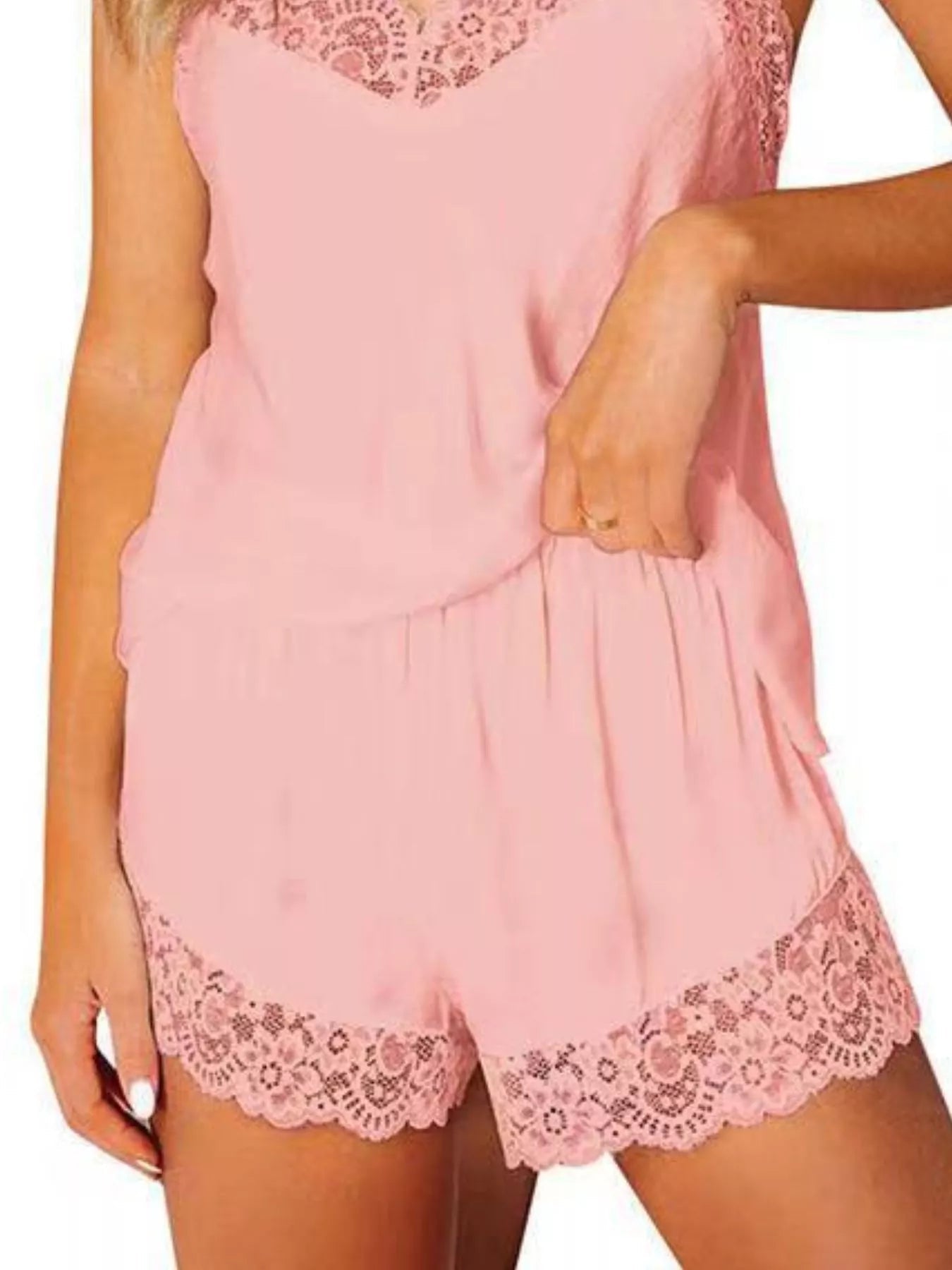 Lace Trim Cami and Shorts Lounge Set - Eaira
