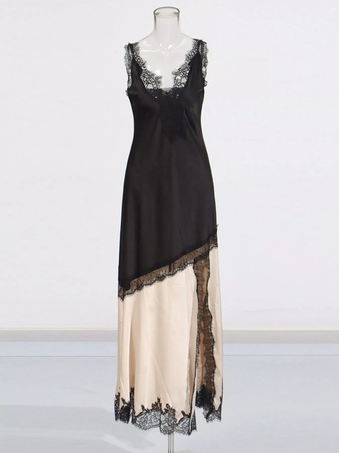 Lace Trimmed Two-Tone Slip Dress - Eaira