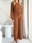 Long Sleeve Lounge Top and Drawstring Pants Set - Eaira