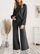 Long Sleeve Lounge Top and Drawstring Pants Set - Eaira