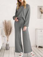 Long Sleeve Lounge Top and Drawstring Pants Set - Eaira