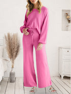 Long Sleeve Lounge Top and Drawstring Pants Set - Eaira